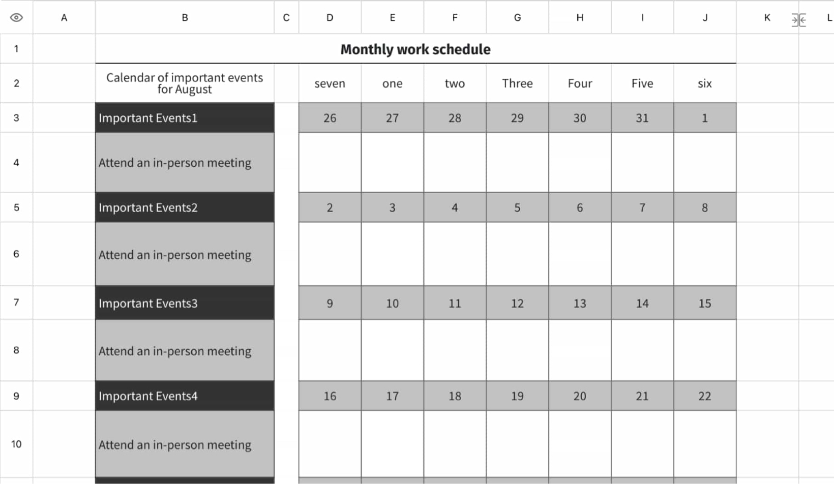Monthly work schedule